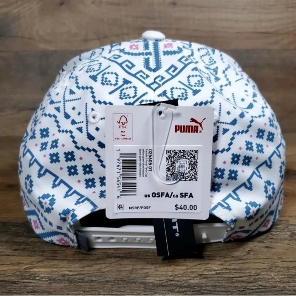 PUMA Men's 5-Panel Tech Snapback Golf Hat Cap White Glow - Blue NEW